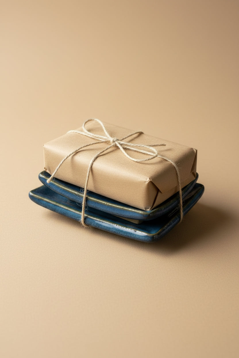 Blue Two Piece Soap Dish w/Soap